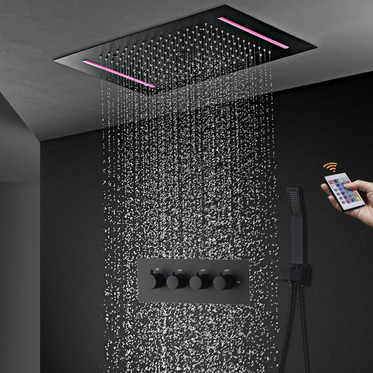 SaniSupreme® AquaTherme Plafond Thermostatische Doucheset Genua 3 weg Inbouw Plafond LED regendouche Mat Zwart