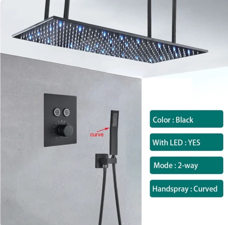 SaniSupreme® SmartPulse LED Plafond Thermostatische Doucheset Alicante 2 weg 40x80 cm regendouche mat zwart