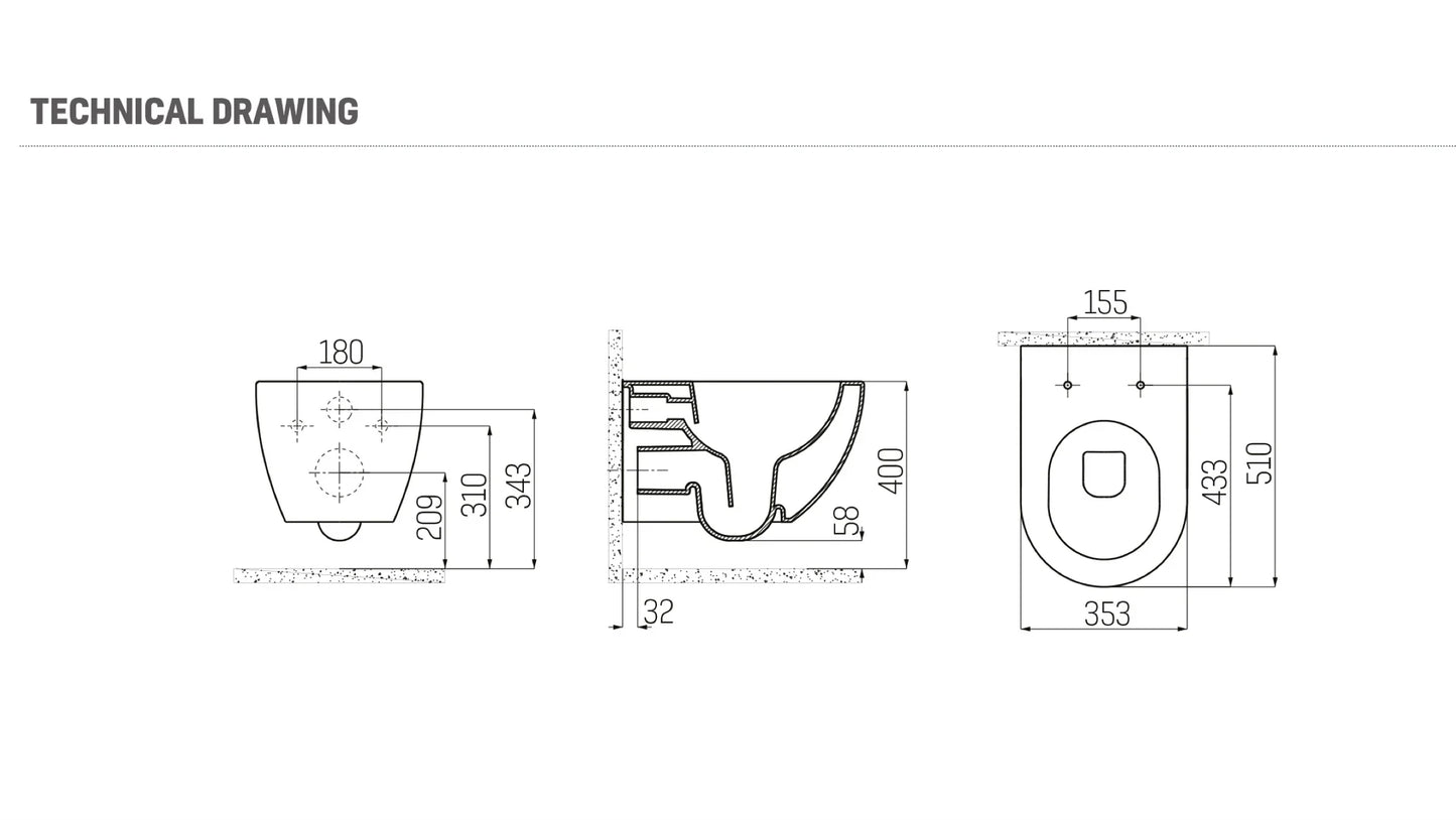 SaniSupreme Creavit RIMOFF Series wandcloset toilet wc met sproeiler (BIDET) Spoelrandloos 50.5 x 35.5cm x 34.5cm Mat Cappucino