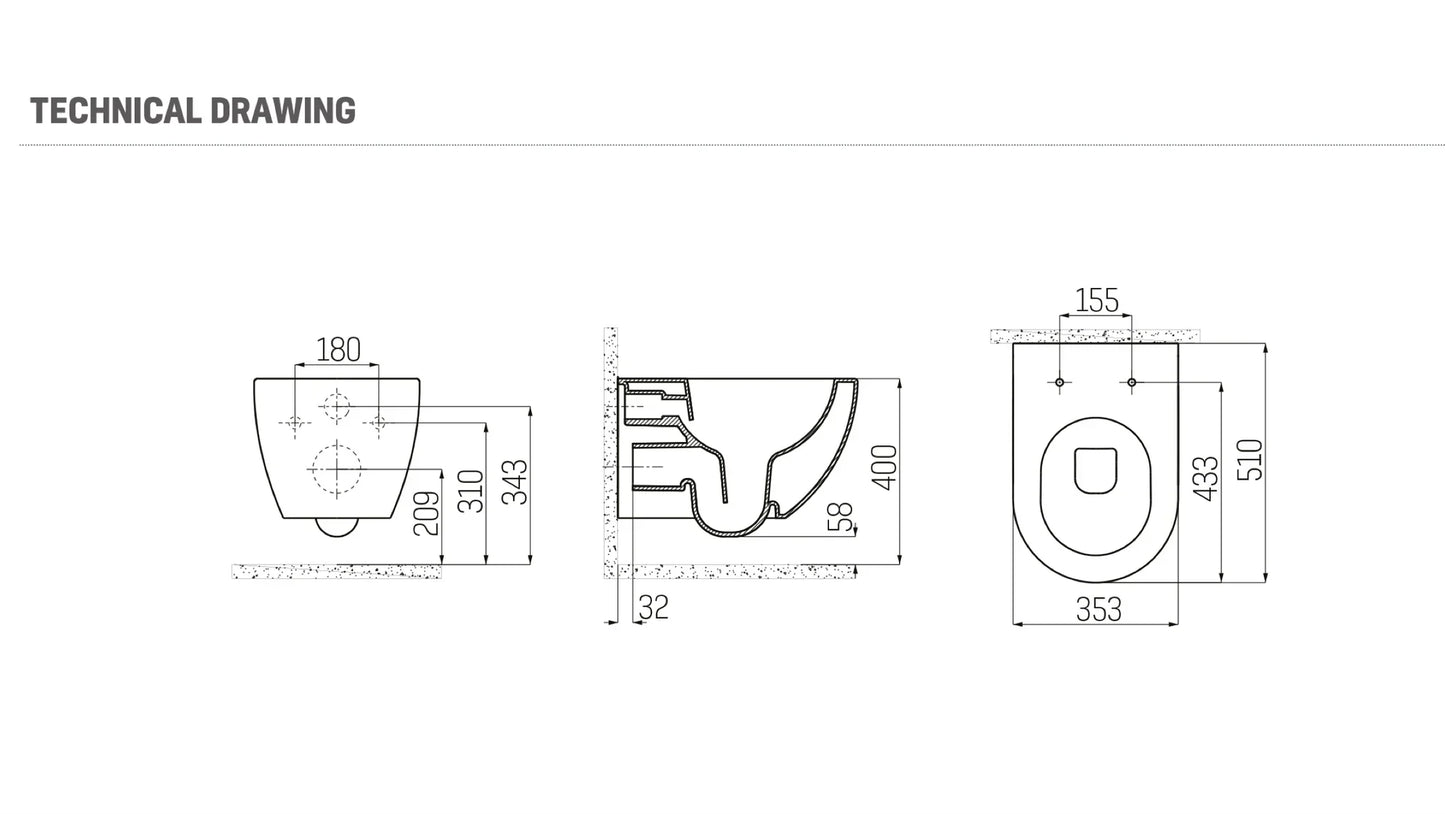 SaniSupreme Creavit Series wandcloset toilet wc met sproeiler (BIDET) 50.5 x 35.5cm x 34.5cm Mat Cappucino