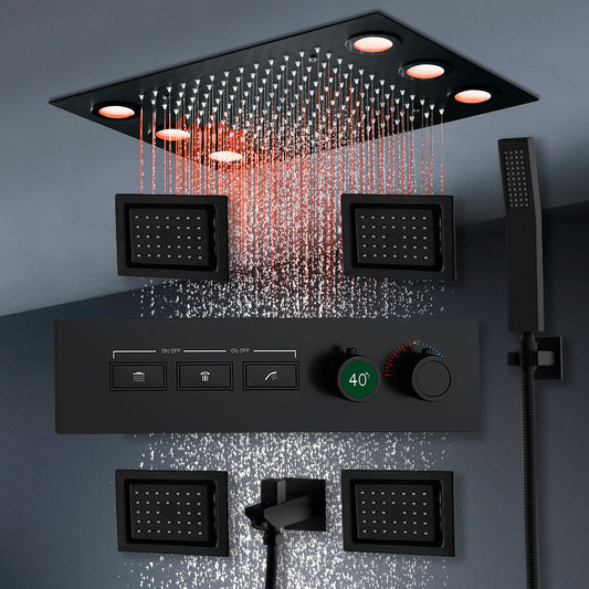 SaniSupreme® AquaTherme Plafond Thermostatische Doucheset Venetie 3 weg Inbouw Plafond LED regendouche Mat Zwart