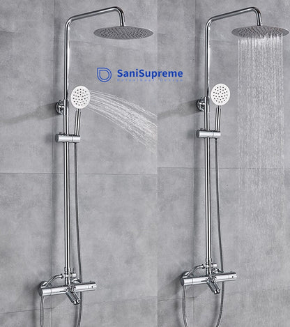 SaniSupreme Florida opbouw bad doucheset 12 inch 30 cm. 3-weg regendouche met baduitloop rond chroom