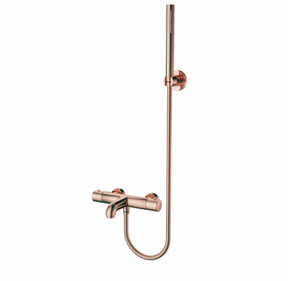 SaniSupreme Aloni shower set bath set surface-mounted thermostatic bath mixer 2-way with round hand shower and wall bracket Brushed Copper 