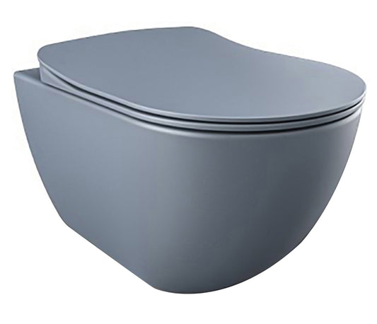 SaniSupreme COMPLETE SET Creavit RIMOFF Series wandcloset toilet wc met sproeier (BIDET)  Spoelrandloos incl. softclose zitting 50.5 x 35.5 cm x 34.5 cm Mat Blauw
