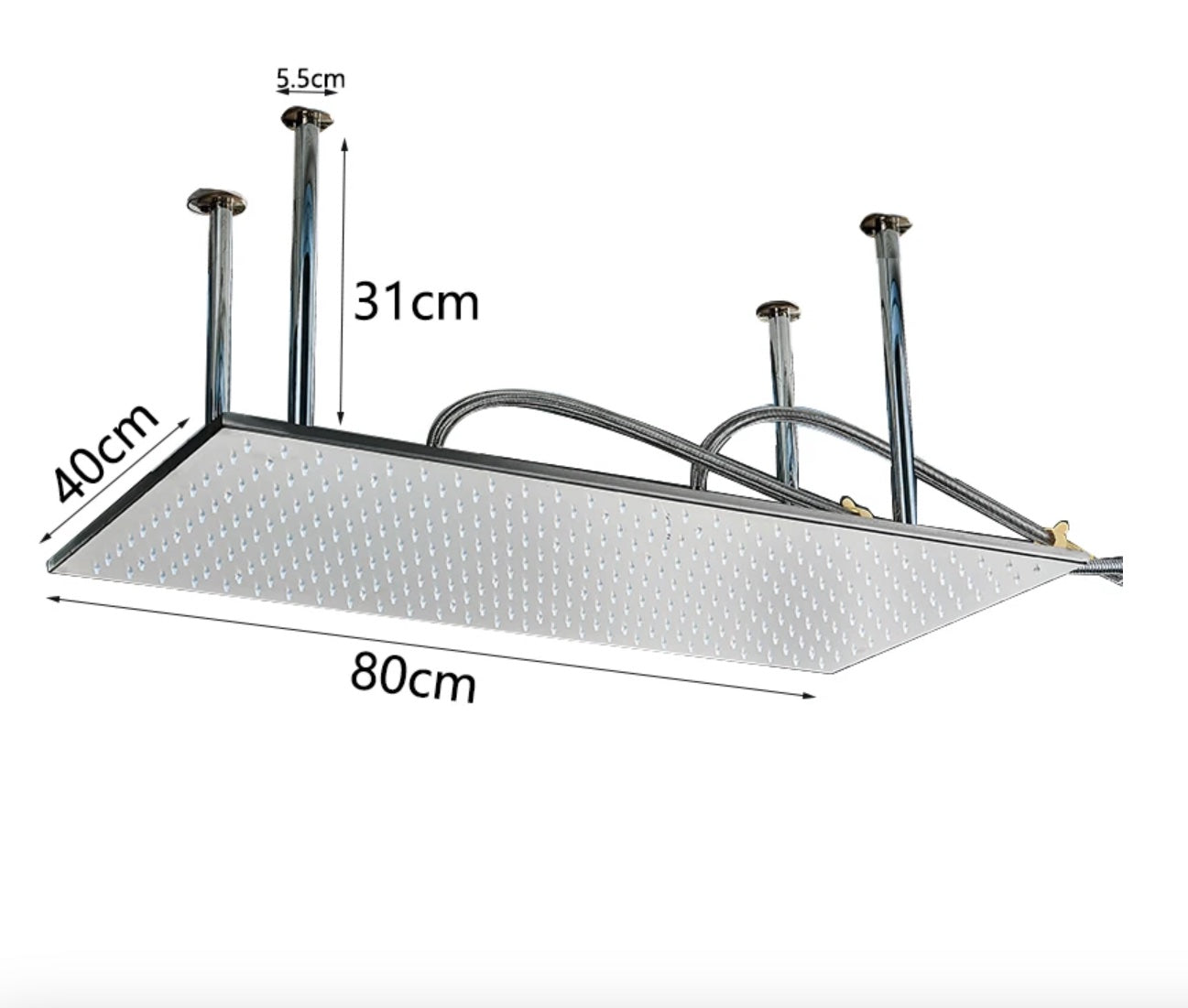 SaniSupreme® SmartPulse Plateau de douche à effet de pluie au plafond Alicante LED 40x80 cm Acier inoxydable Nickel brossé