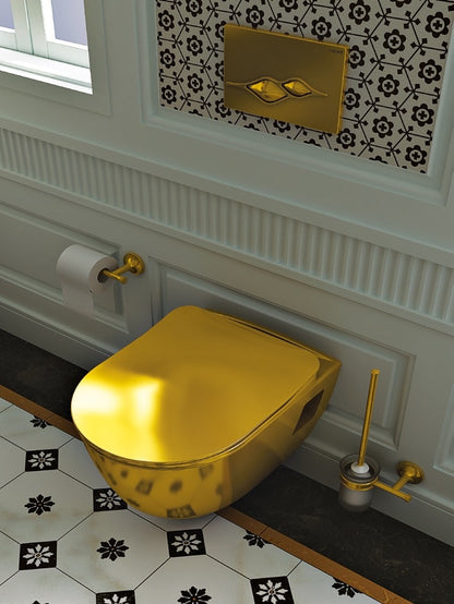 SaniSupreme Complete Set Creavit Goldline Series wandcloset toilet wc Spoelrandloos 50.5 x 35.5cm x 34.5cm incl. softclose zitting goud