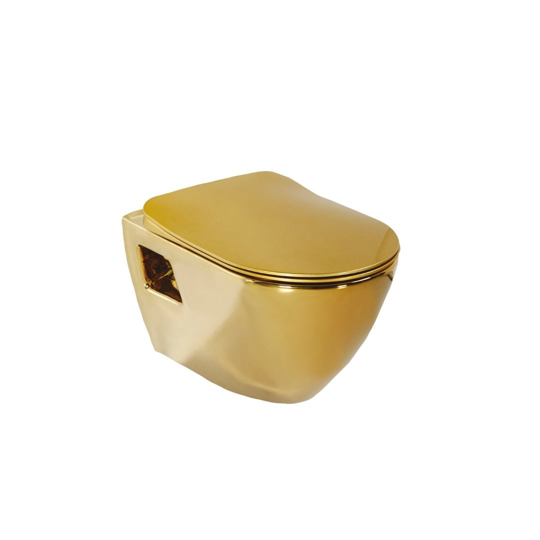 SaniSupreme Complete Set Creavit Goldline Series wandcloset toilet wc Spoelrandloos 50.5 x 35.5cm x 34.5cm incl. softclose zitting goud