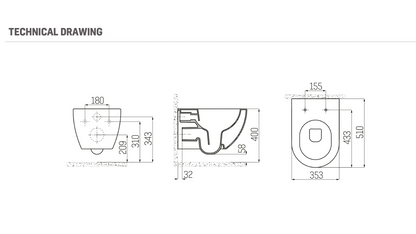 SaniSupreme Creavit RIMOFF Series wandcloset toilet wc met sproeier (BIDET) Spoelrandloos 50.5 x 35.5cm x 34.5cm Mat Antraciet