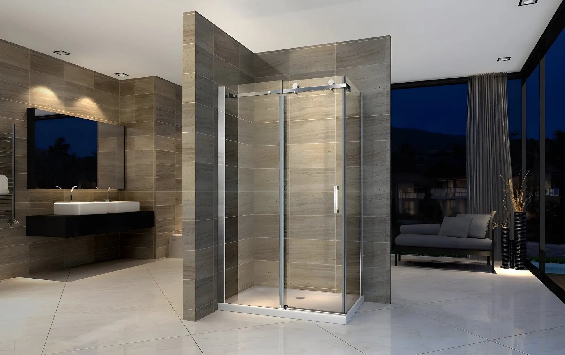 Moderne douchecabine met schuifdeur en chroom zilver frame – Sanisupreme