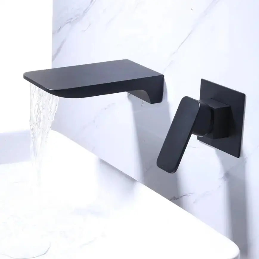 Built-in taps matt black – SaniSupreme bath tap with waterfall spout and lever