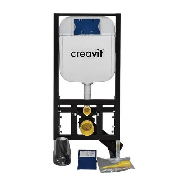 Toilet inbouw reservoir van Creavit met stevig frame en aansluitmateriaal, verkrijgbaar bij SaniSupreme.