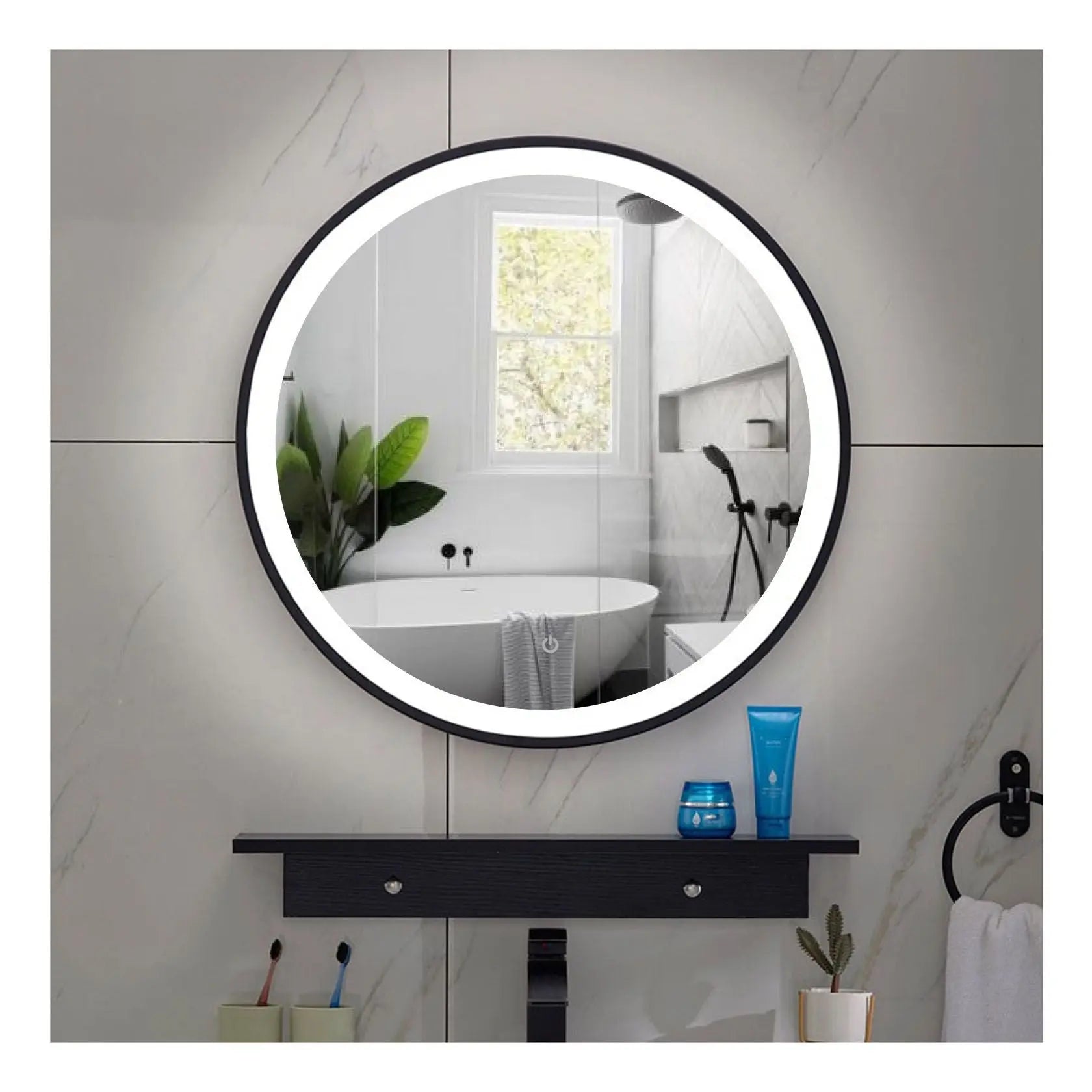 Sanisupreme Fabricio Aqua Highline ronde badkamerspiegel Ø50 cm met LED-verlichting, verwarming en touch schakelaar – modern design voor badkamer.