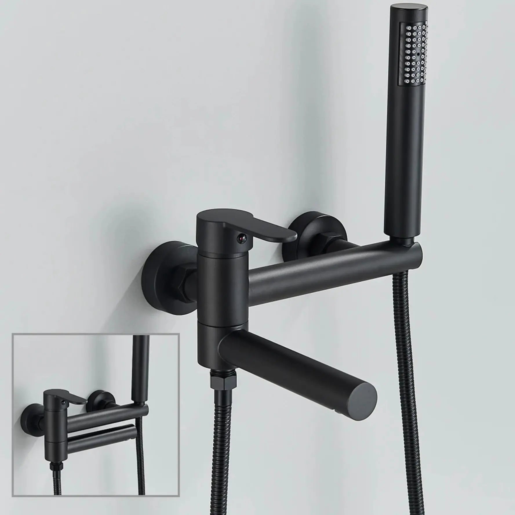 Douchesets mat zwart – opbouw badmengkraan met smalle handdouche SaniSupreme