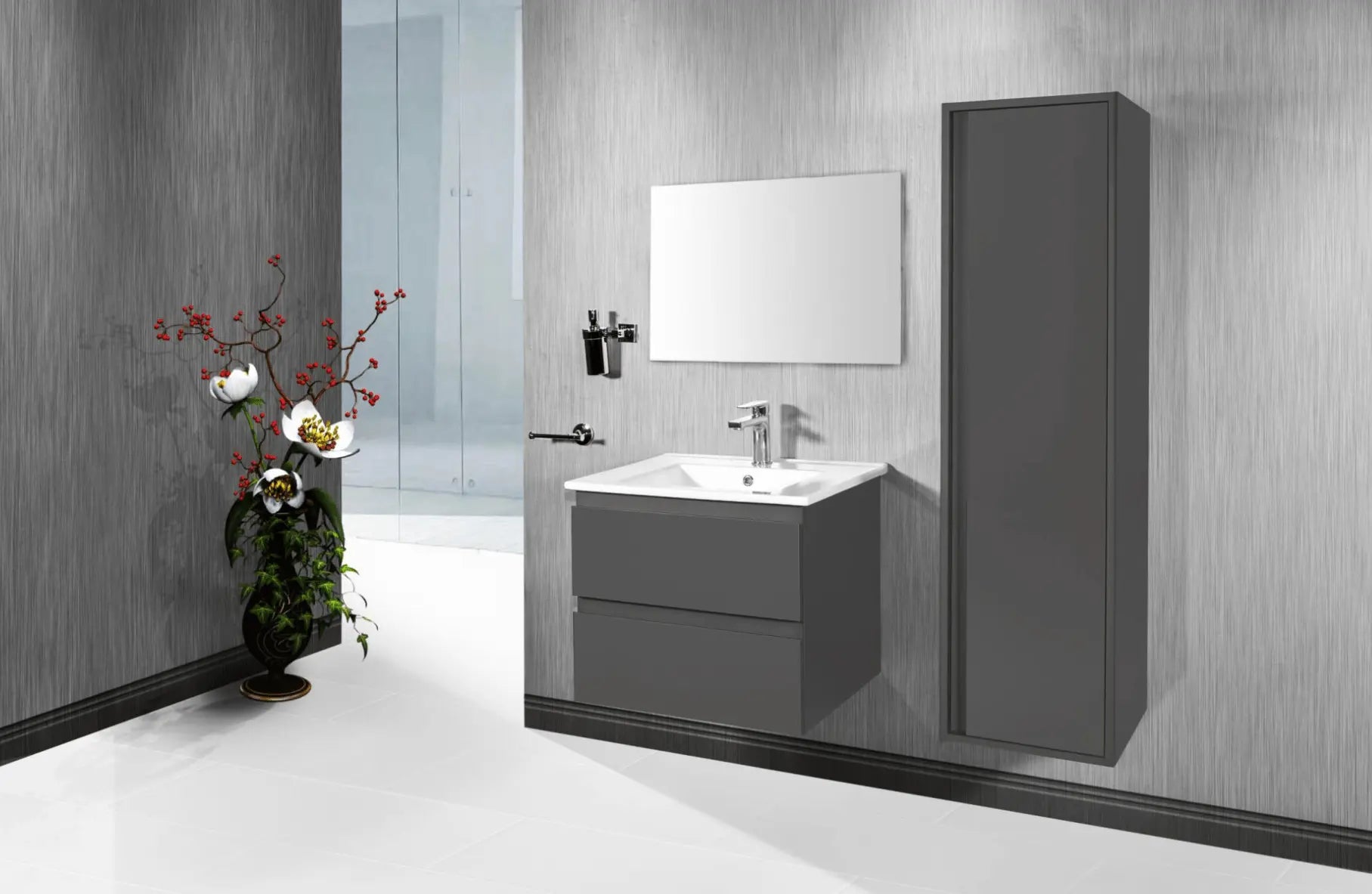 Sanisupreme Monaco badkamermeubel 60 cm mat grijs met keramische wastafel