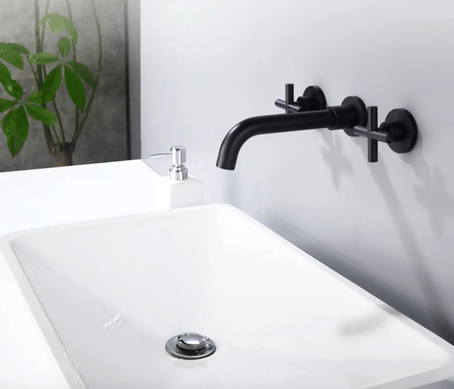 Wastafel inbouwkraan mat zwart met twee hendels - SaniSupreme Bologna