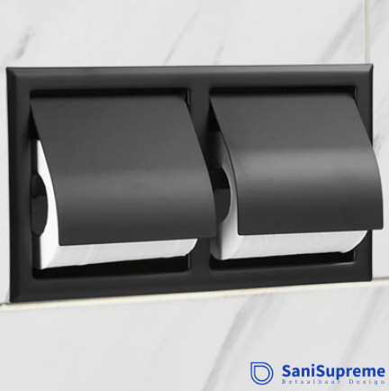 SaniSupreme® Inbouw toiletrolhouder dubbel mat zwart