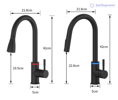 SaniSupreme thermostatische keukenkraan LED uittrekbaar Nordica Series zwart smalle uitloop