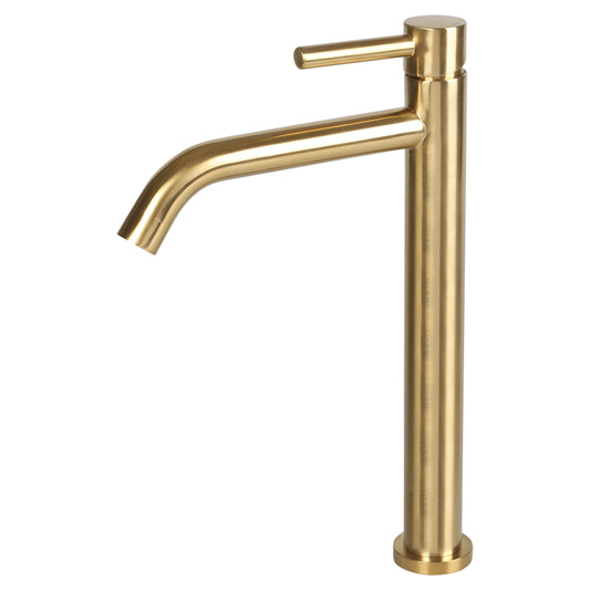 SaniSupreme Memphis ceramic washbasin tap surface-mounted high model curved spout Gold