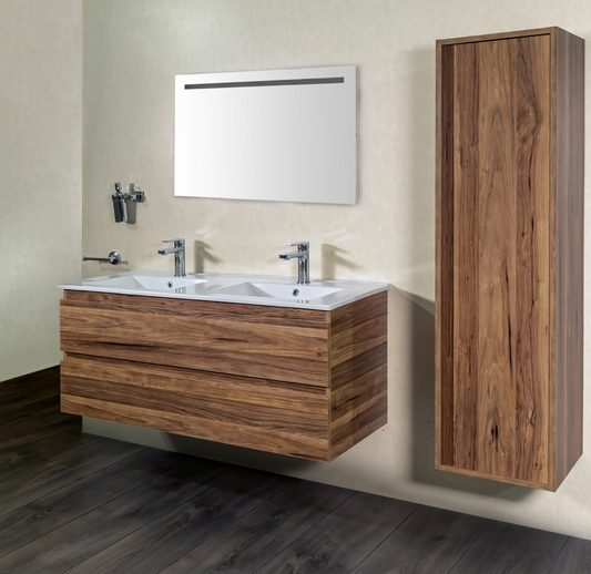 SaniSupreme® Bathroom Furniture Monaco 120 Oak ceramic double sink white