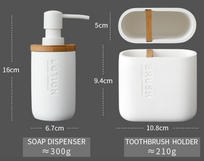 SaniSupreme Toiletset Badkamerset 4 Delig - Toiletaccessoires Set - Acryl - Zeeppompje - Tandenborstelhouder - Zeepschaal - Beker - Wit