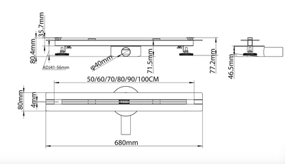 SaniSupreme RVS Flat Douchedrain met Flens 80 cm - Variabel uitloopdeel