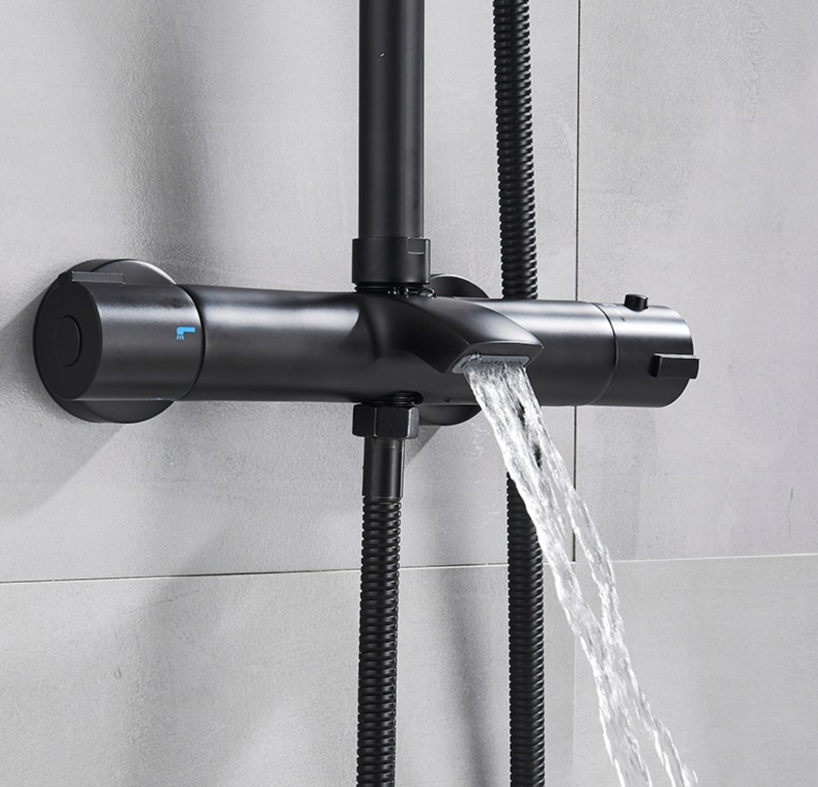 SaniSupreme Florida Premium opbouw bad doucheset met baduitloop 10 inch | 25 cm. regendouche mat zwart rond