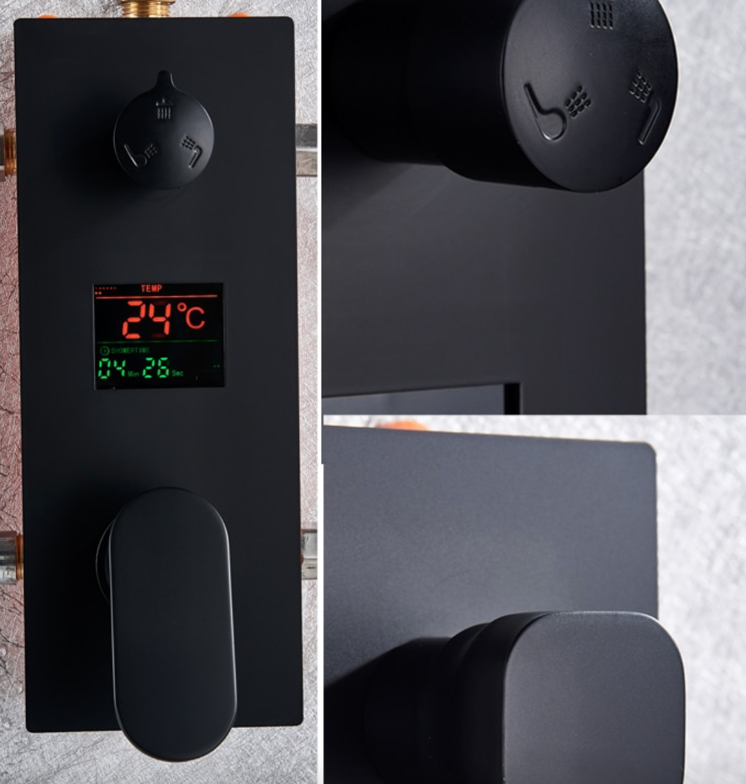 SaniSupreme Doucheset Manhattan Premium de Luxe LCD 16 inch | 40 cm regendouche vierkant 3-weg zwart inbouw