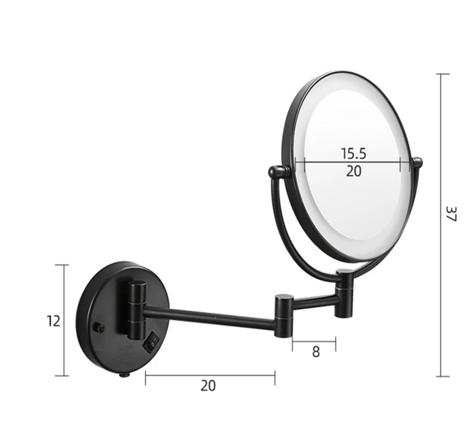 Make-up en Scheerspiegel SaniSupreme Bari Ø20cm LED Verlichting 3x Vergroting Mat Zwart