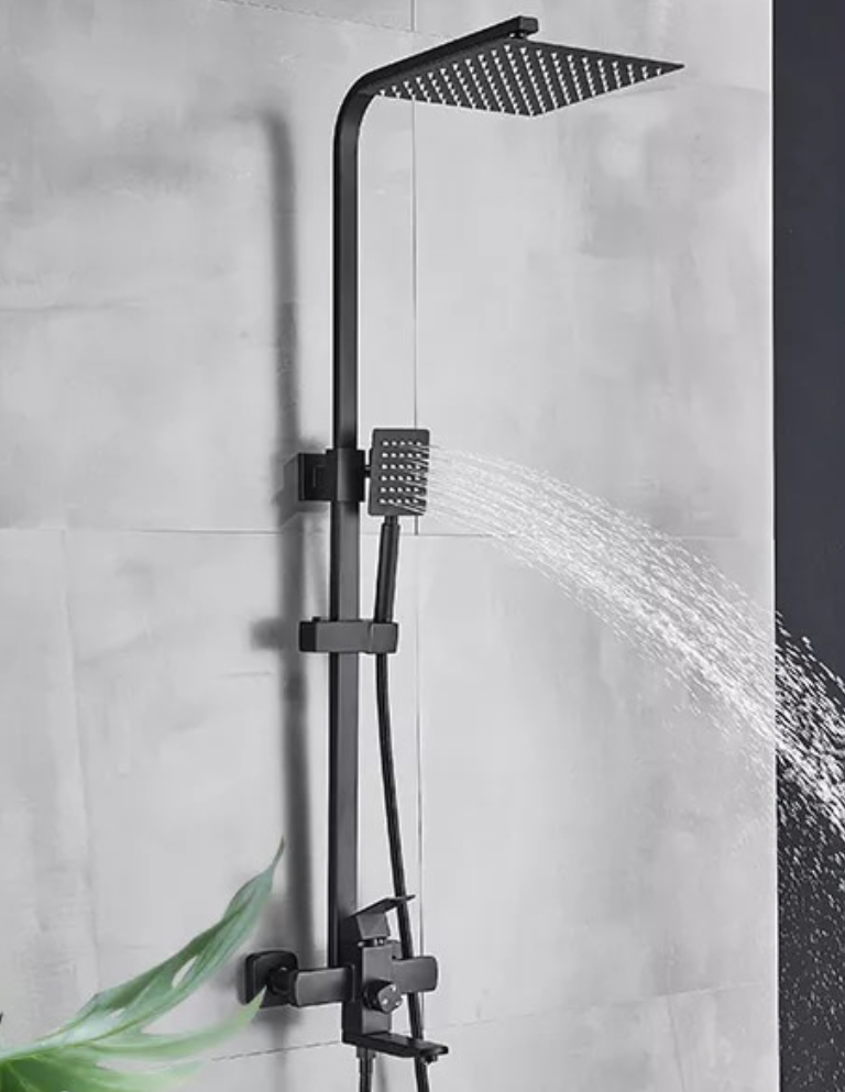 SaniSupreme Arizona opbouw bad doucheset met baduitloop 10 inch regendouche mat zwart vierkant
