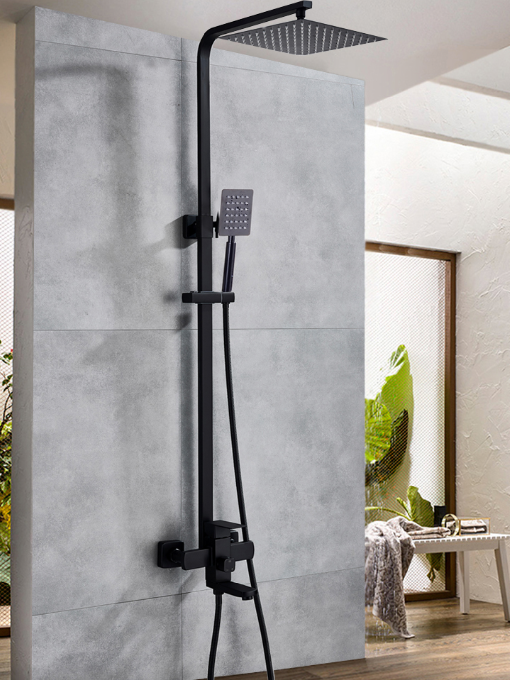 SaniSupreme Arizona ensemble bain-douche en saillie avec bec de bain douche à effet pluie 10 pouces carré noir mat
