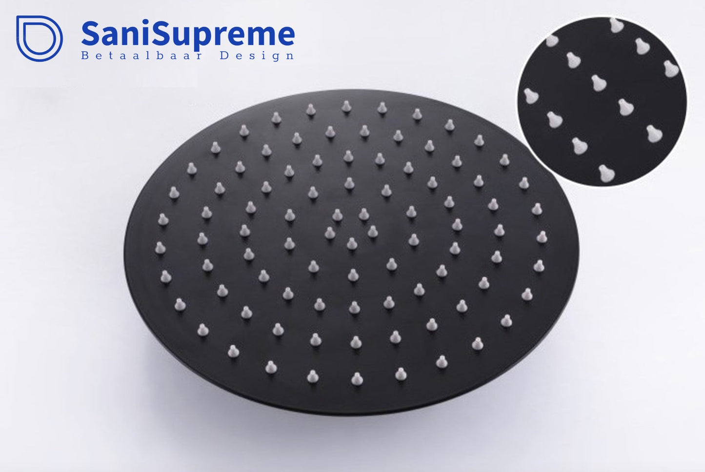 SaniSupreme® RegendoucheSet Kompleet douchekop inclusief wandstang en rozet 10 inch rond mat zwart