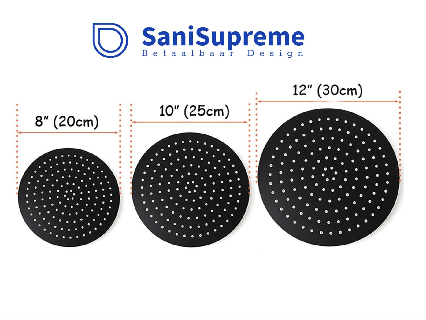 SaniSupreme® Regendouche douchekop 12 inch rond mat zwart