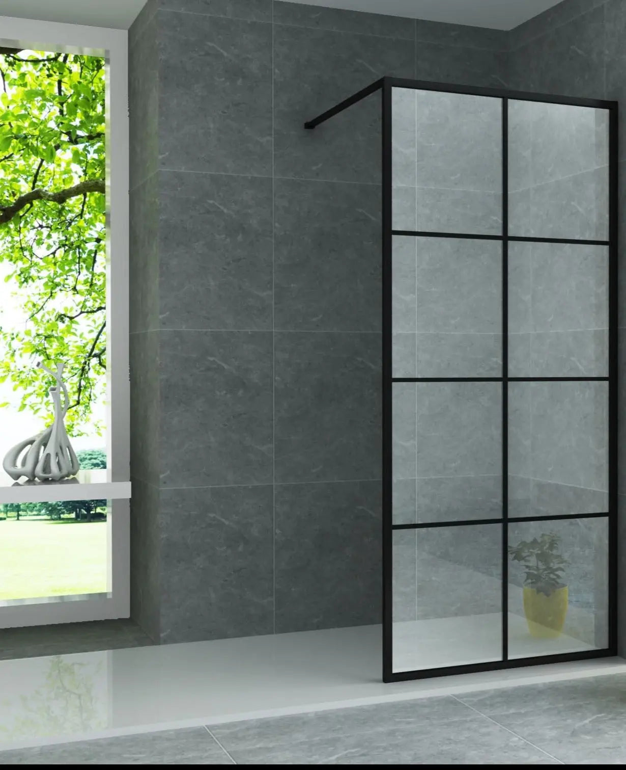 Douchewand Sanisupreme BlackLineSeries 140X200 CM Veiligheidsglas 8 MM Mat Zwart met Raster