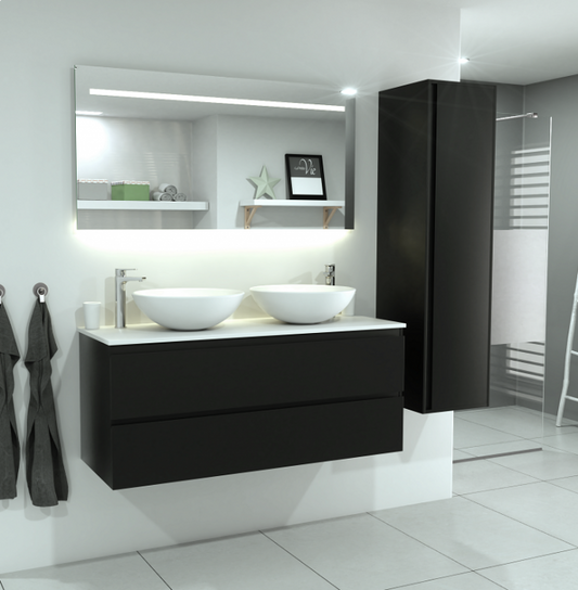 SaniSupreme® Aloni Meuble de salle de bain Sally 160 double vasque noir mat Per blanc