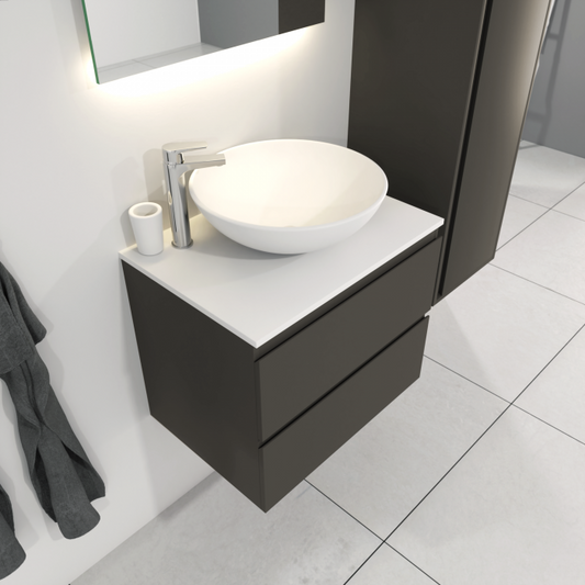 SaniSupreme® Aloni Bathroom Furniture Sally 80 matt gray washbasin top with round white washbasin