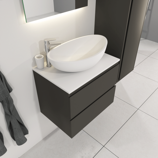 SaniSupreme® Aloni Bathroom Furniture Sally 60 matt black washbasin top with oval white washbasin