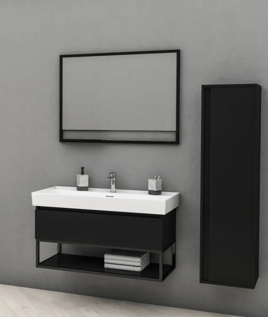 Sanisupreme Aloni Sharp badkamermeubel 60 cm mat zwart met wastafel