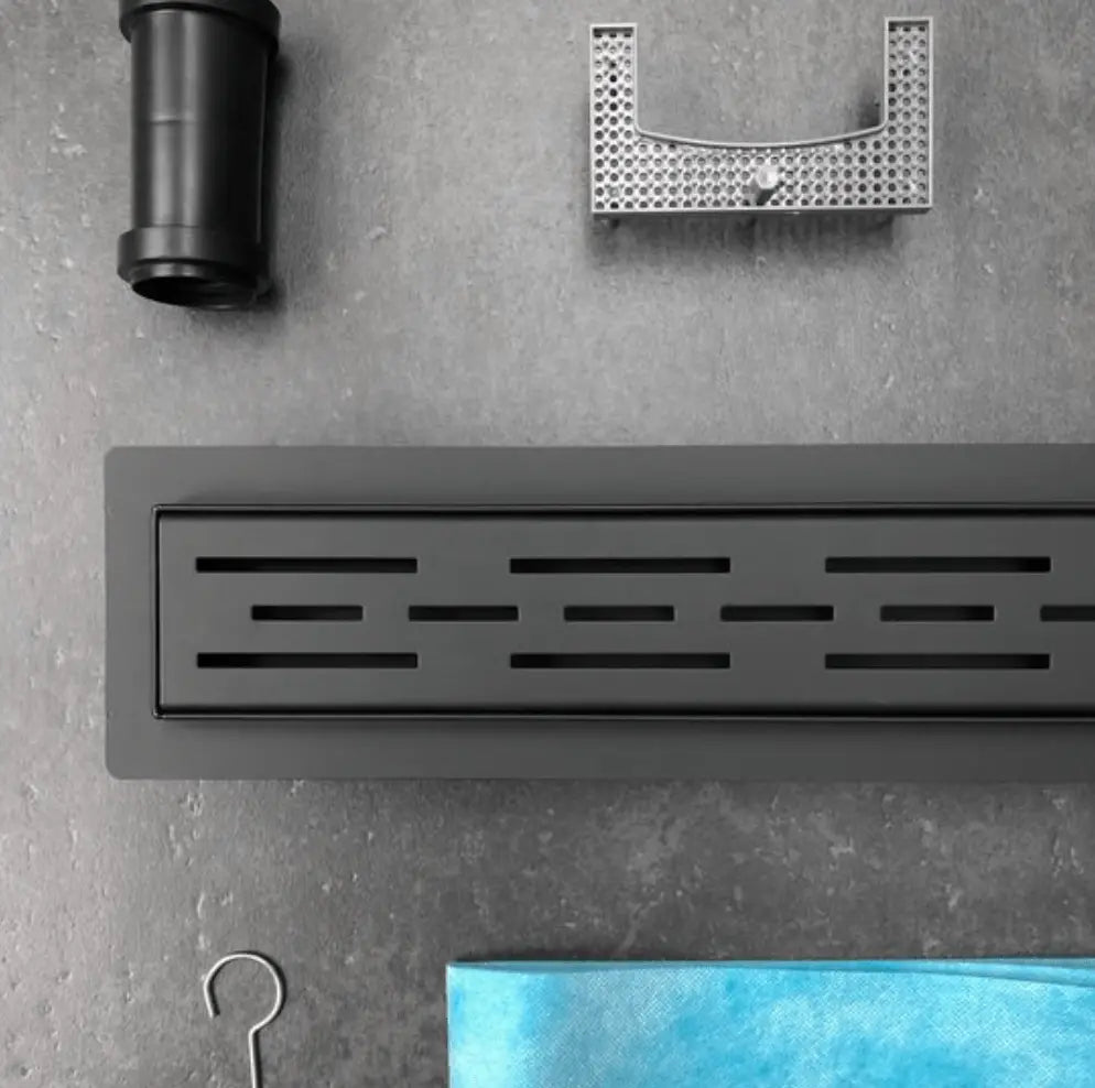 Mat zwarte RVS douchegoot met uitneembaar sifon, onderdeel uit de collectie douche onderdelen voor een moderne badkamer