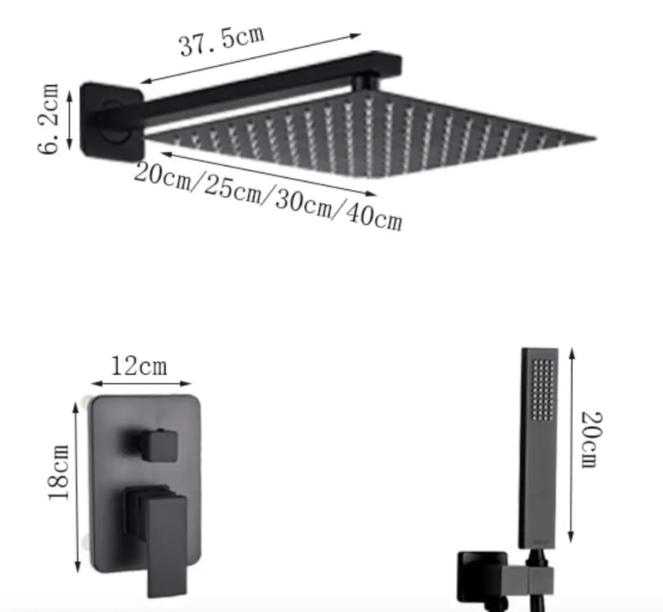 SaniSupreme® Doucheset Santiago 20 cm regendouche vierkant 2 - weg zwart inbouw