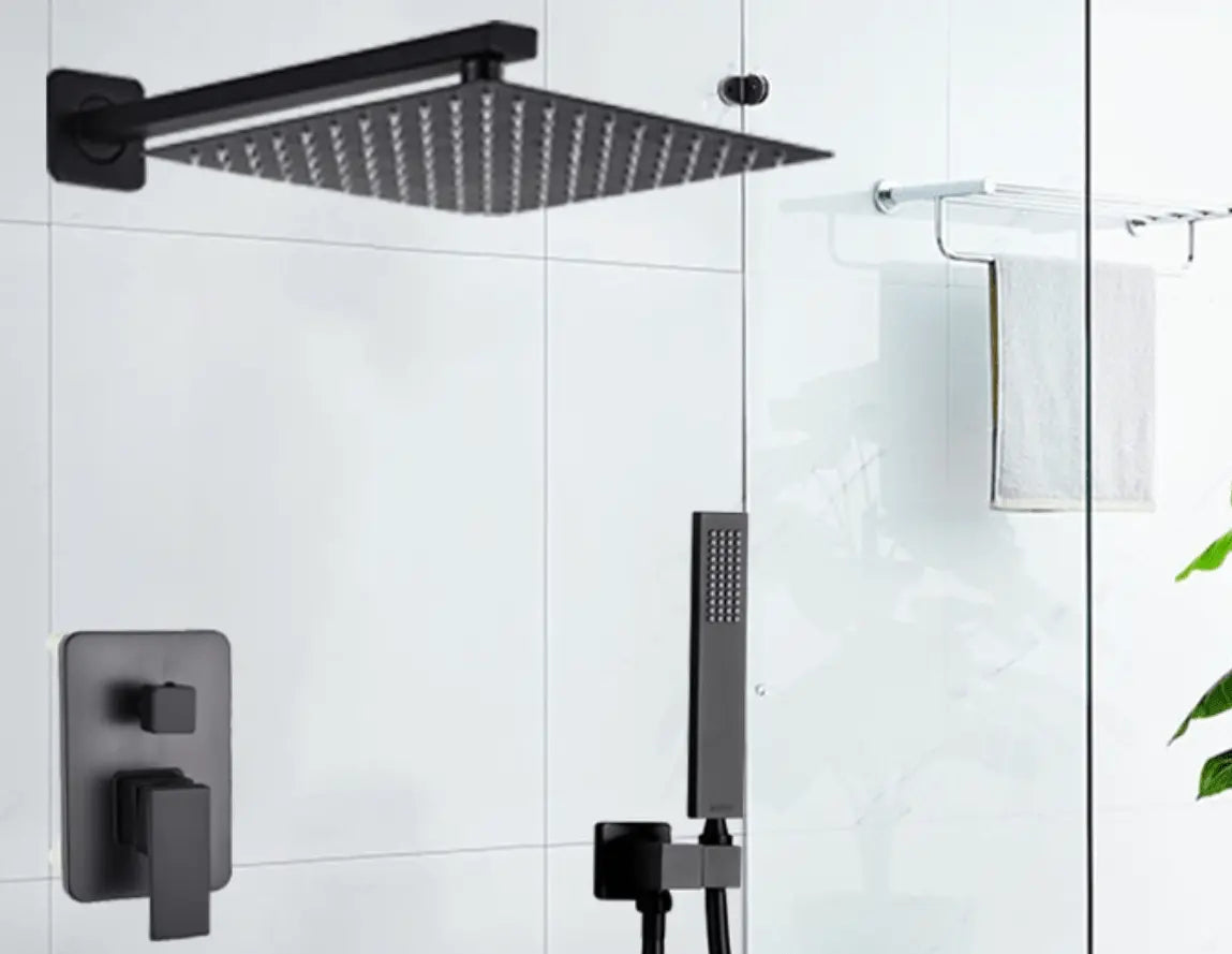 SaniSupreme® Doucheset Santiago 20 cm regendouche vierkant 2 - weg zwart inbouw